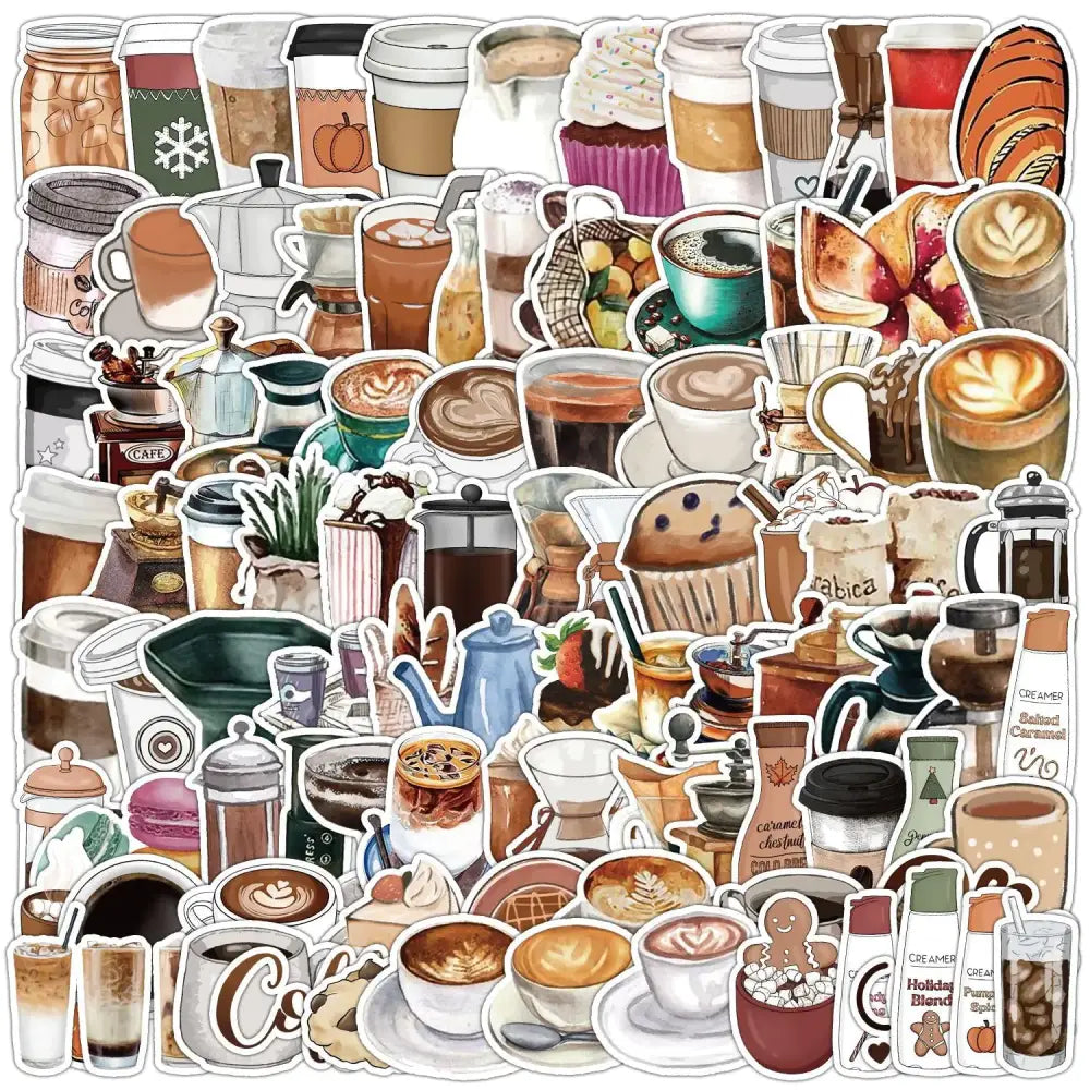 100 PCS Coffee Stickers - Pack