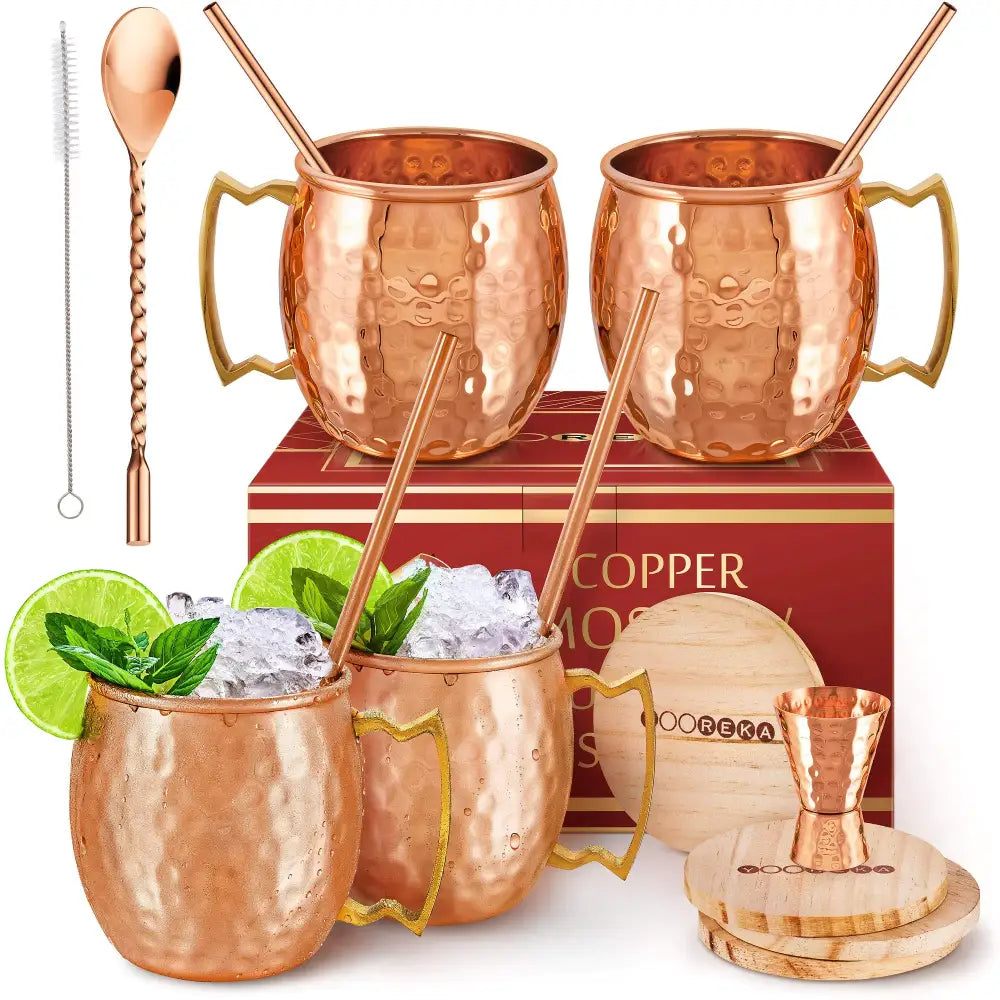 100% Pure Copper - Moscow Mule Cups Set of 4 - Round