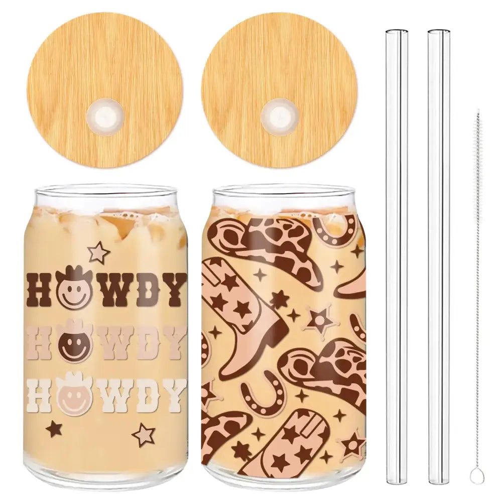 2 Pack Cowboy Drinking Glasses 16oz - Brown