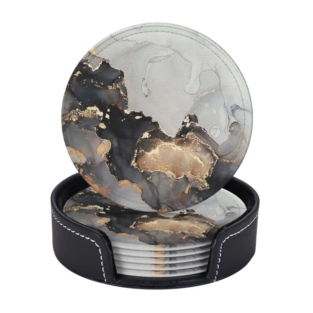 Black Gold Gray Flowing Marble Coasters Set of 6