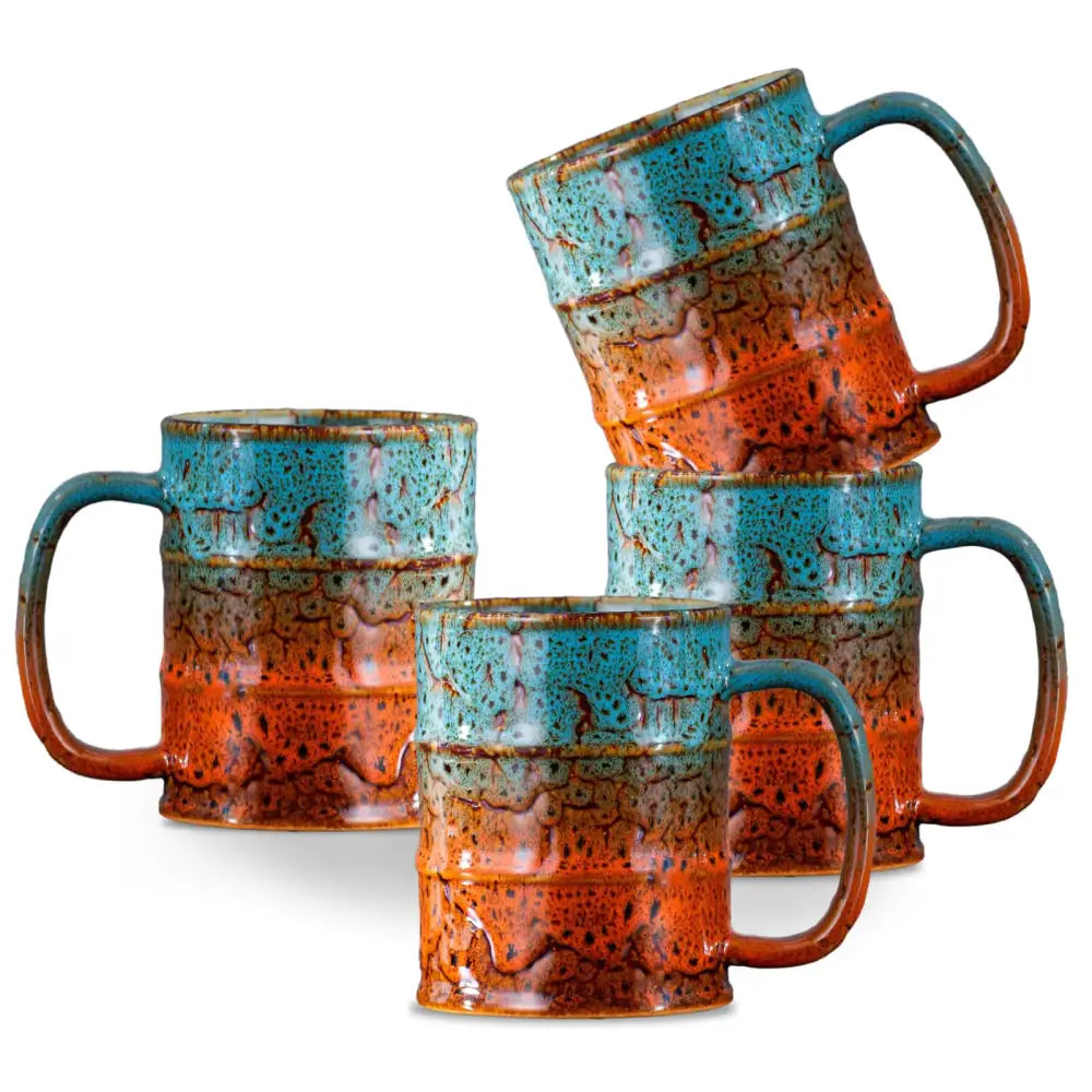 Coffee Mugs Set of 4 - Blue and Brown