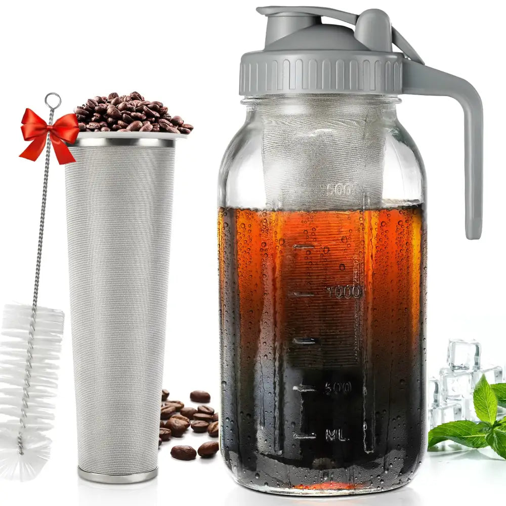 Cold Brew Coffee Maker 64 oz. w/ Ultra Dense Stainless Steel Filter - Grey