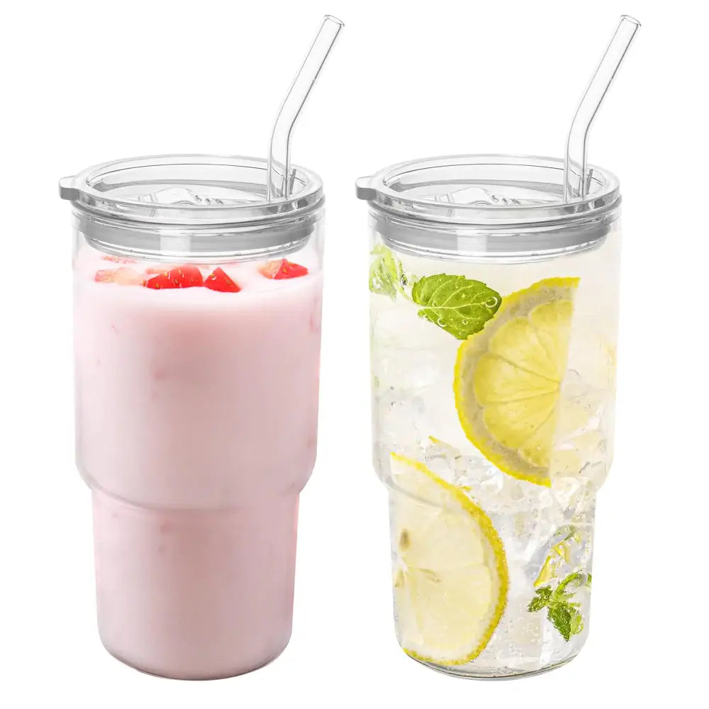 Glass Tumbler w/ Lid and Straw 2 Pack - 24 oz. - 2PCS