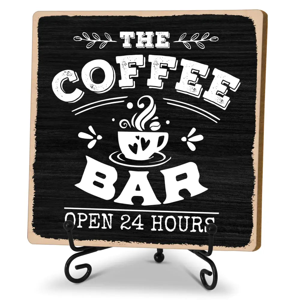 Open 24 Hours Coffee Bar Decor Sign - Black