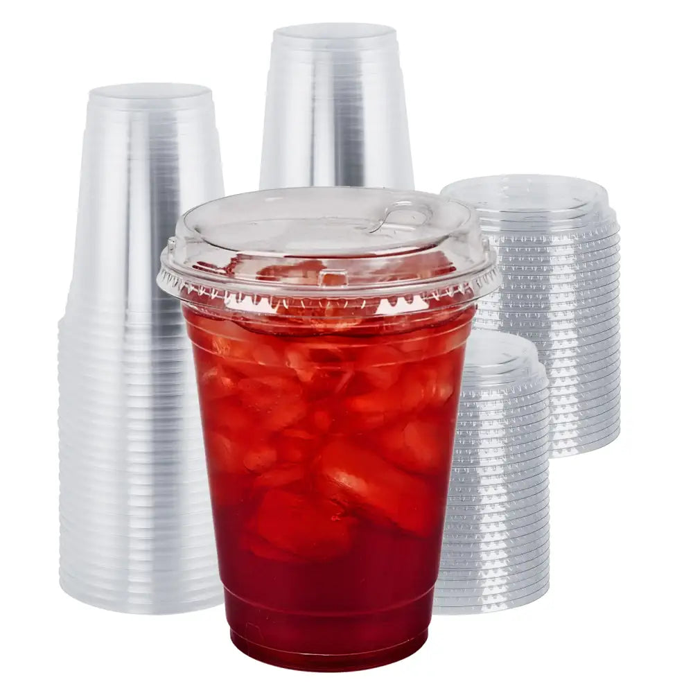 Pack of 100 Disposable Cups w/ Lids - 16 oz.