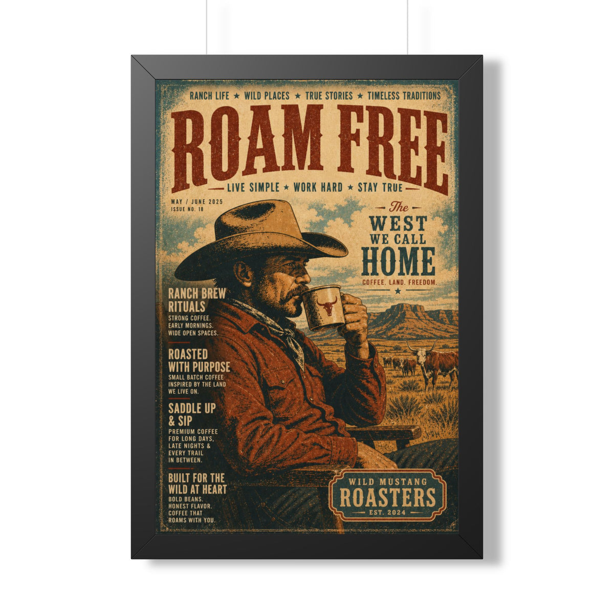 "Roam Free" Vintage Western Coffee Print