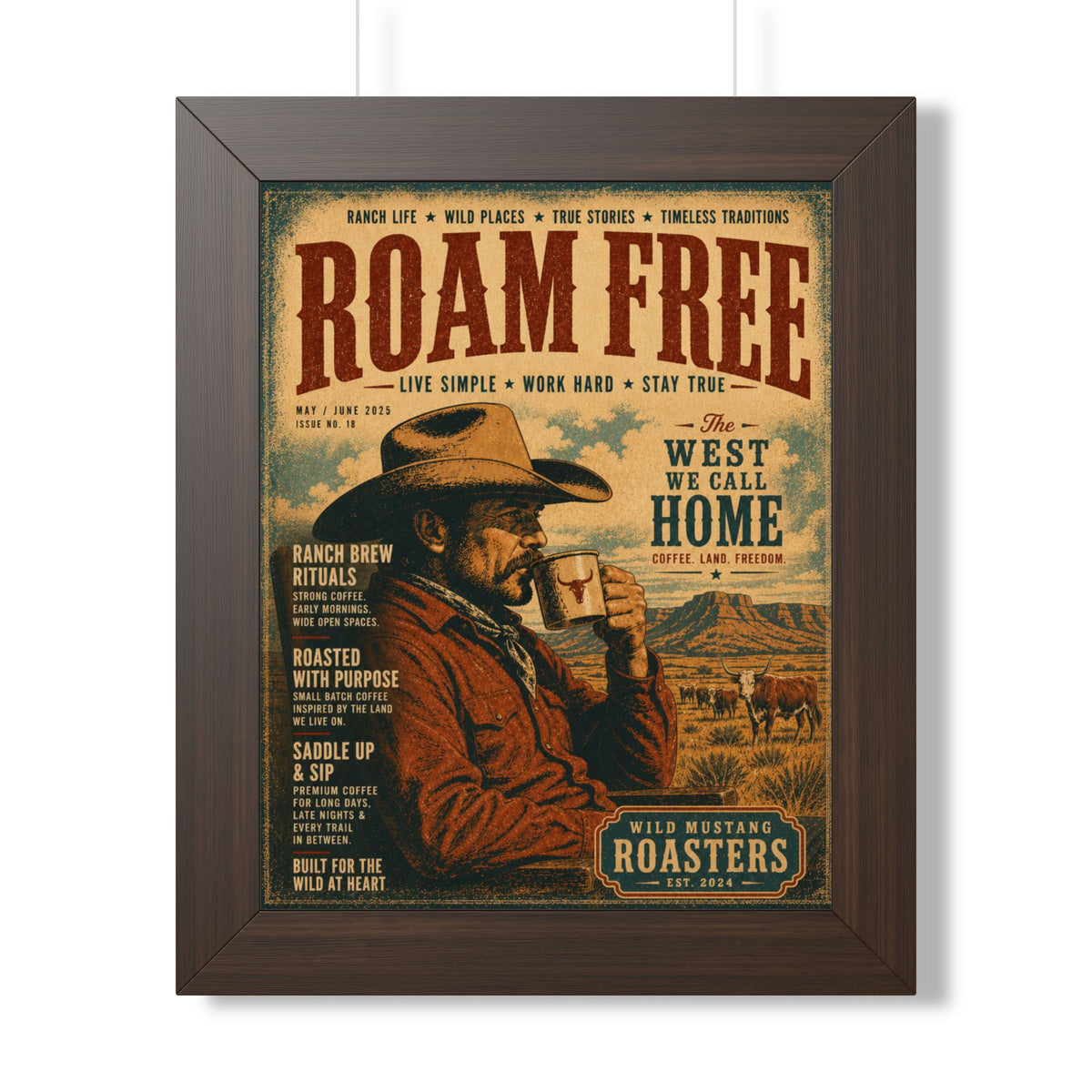 "Roam Free" Vintage Western Coffee Print