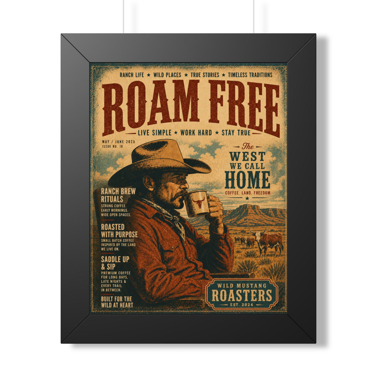 "Roam Free" Vintage Western Coffee Print