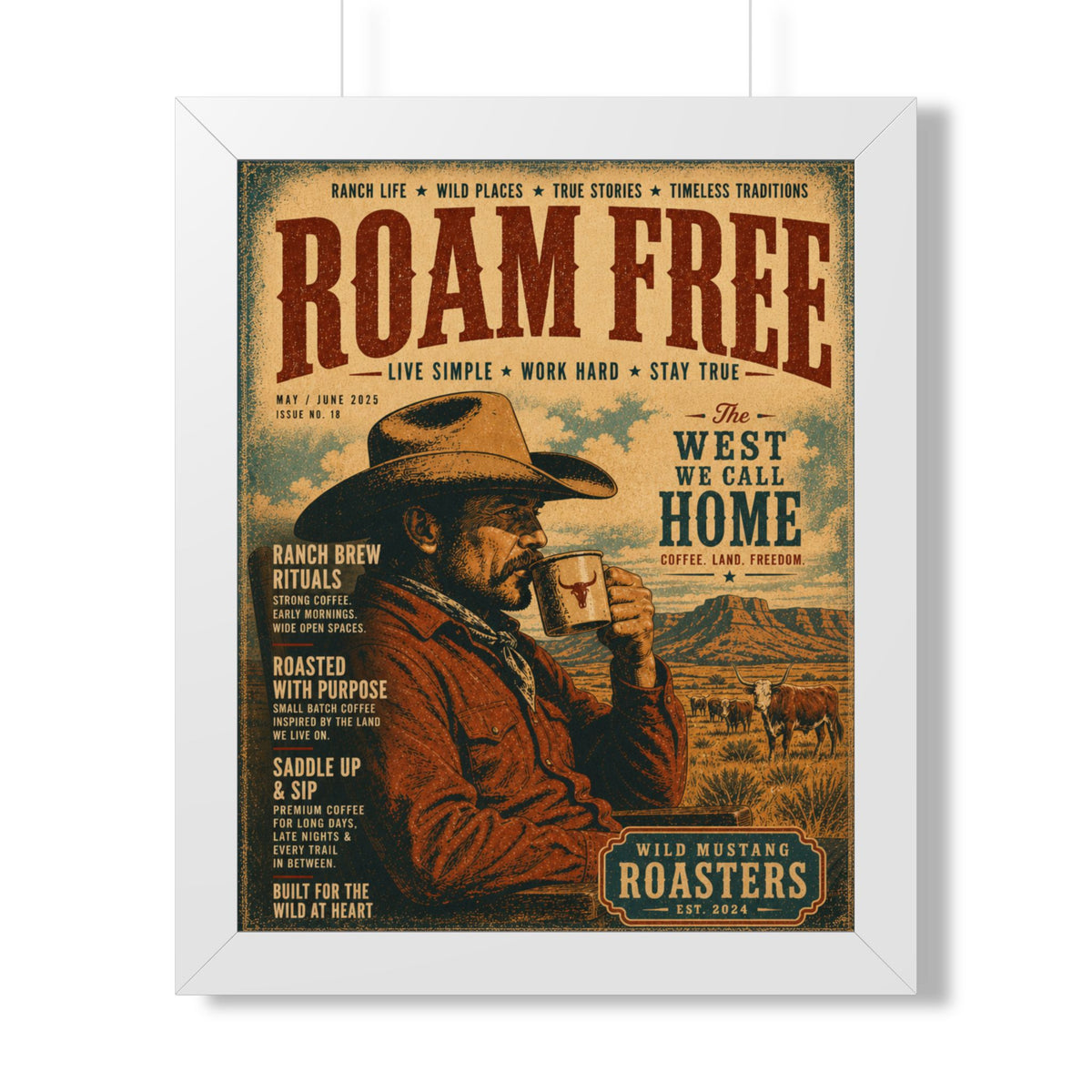 "Roam Free" Vintage Western Coffee Print
