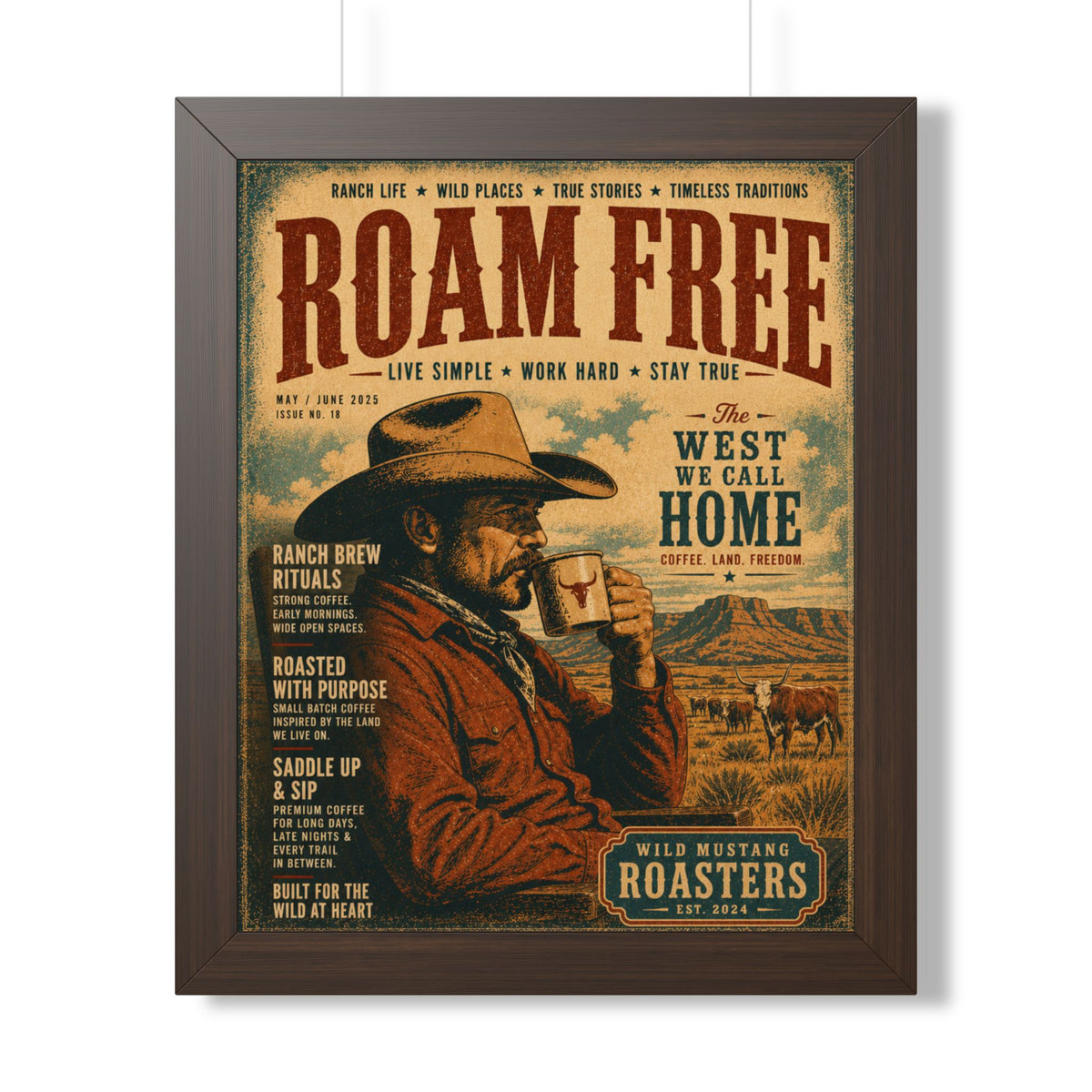 "Roam Free" Vintage Western Coffee Print