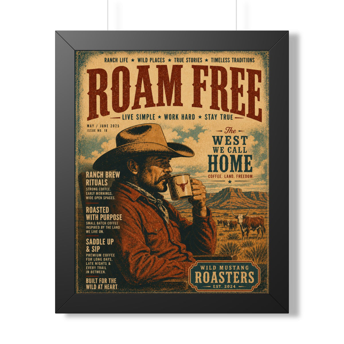 "Roam Free" Vintage Western Coffee Print