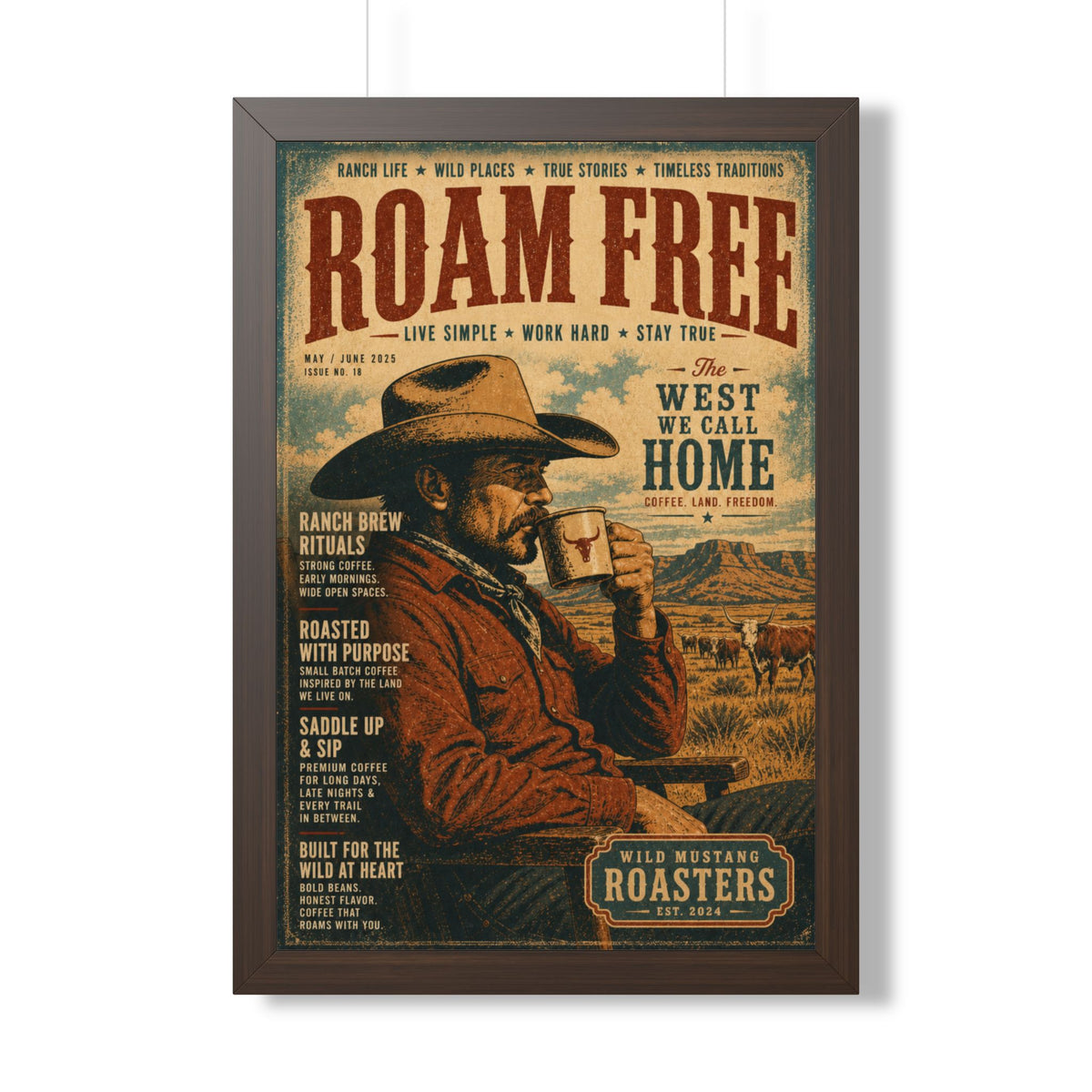 "Roam Free" Vintage Western Coffee Print