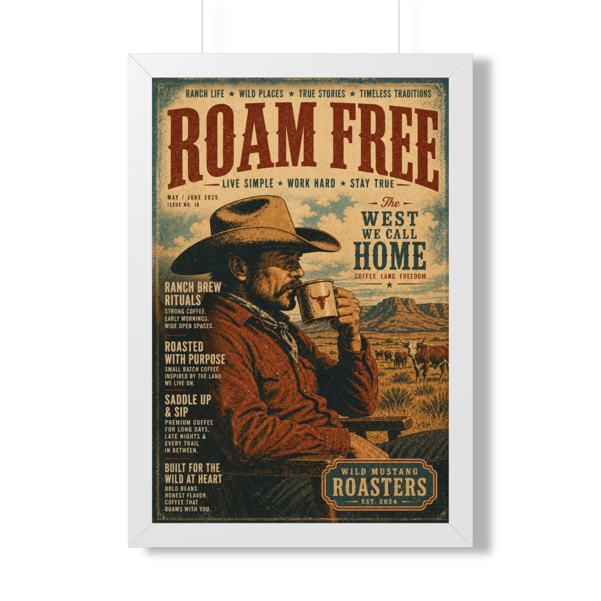 "Roam Free" Vintage Western Coffee Print