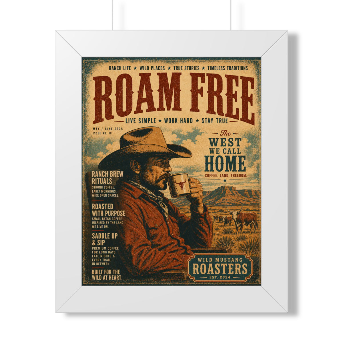 "Roam Free" Vintage Western Coffee Print