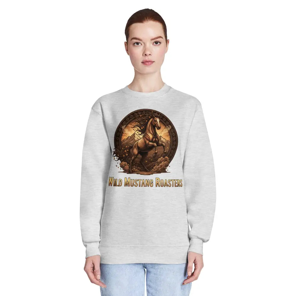 Wild Mustang Roasters Crew Neck Sweatshirt - Heather Grey / S