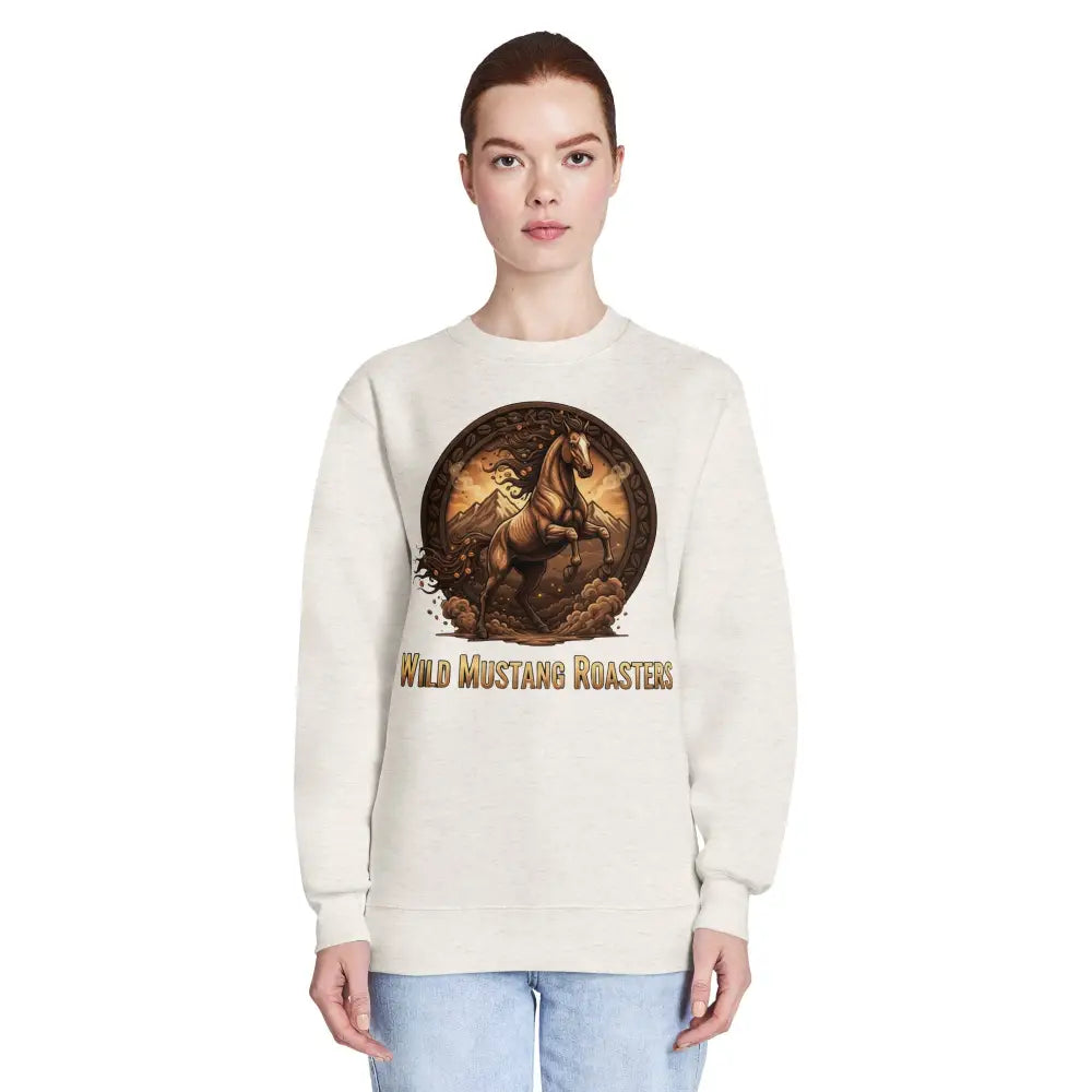 Wild Mustang Roasters Crew Neck Sweatshirt - Oatmeal Heather / S
