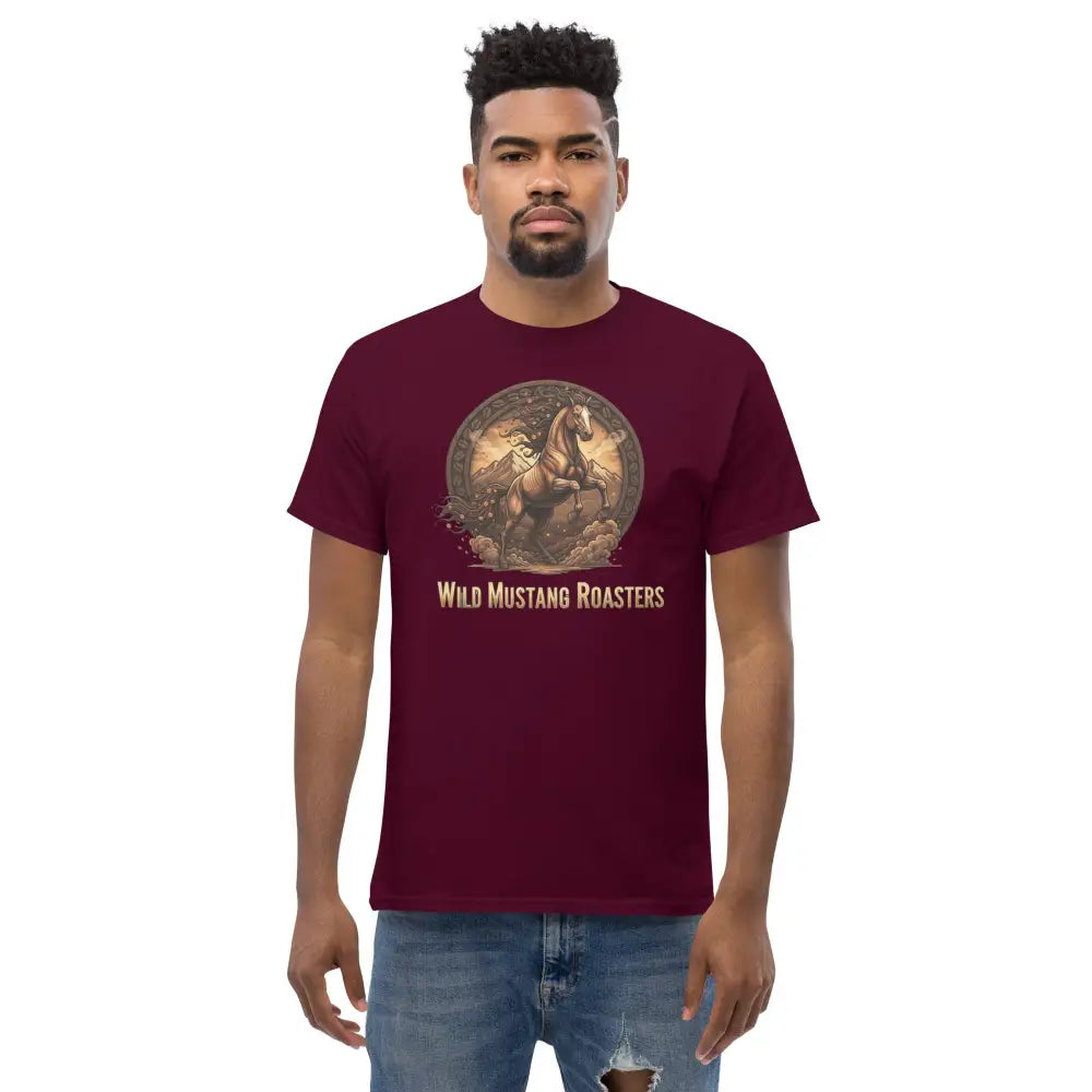 Wild Mustang Roasters Tee - Maroon / S